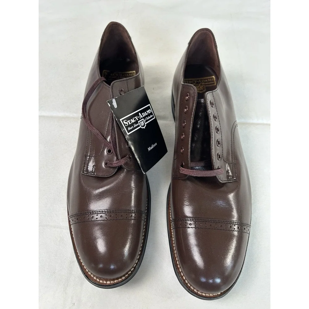 NWOB Stacy Adams Classic Madison Brown Leather Cap Toe Oxford Shoes USA Men's 10